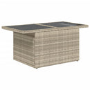 havebord med glastop 100x55x73 cm polyrattan lysegrå