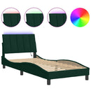 sengeramme med LED uden madras Hanko 90x190 cm velour mørkegrøn