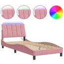 sengeramme med LED uden madras Hanko 90x190 cm velour pink