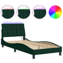 sengeramme med LED uden madras Hanko 90x200 cm velour mørkegrøn