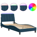 sengeramme med LED uden madras Hanko 90x200 cm velour blå