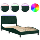 sengeramme med LED uden madras Hanko 100x200 cm velour mørkegrøn