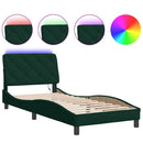 sengeramme med LED uden madras 80x200 cm velour mørkegrøn