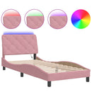 sengeramme med LED uden madras 90x200 cm velour pink