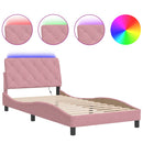 sengeramme med LED uden madras 100x200 cm velour pink