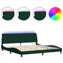 sengeramme med LED uden madras 200x200 cm velour mørkegrøn