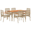 spisebordssæt til haven 7 dele med hynder polyrattan beige