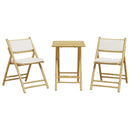 bistrostole 3 stk. foldbare med cremehvide hynder bambus