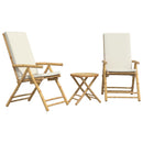 bistrostole 3 stk. foldbare med cremehvide hynder bambus