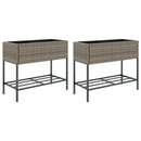 plantekasser 2 stk. med hylde 90x40x75 cm polyrattan grå