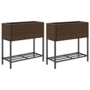plantekasser 2 stk. med hylde 70x28x70 cm polyrattan brun