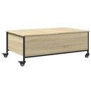 sofabord med hjul 91x55x34 cm konstrueret træ sonoma-eg