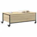 sofabord med hjul 91x55x34 cm konstrueret træ sonoma-eg
