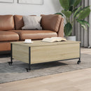 sofabord med hjul 91x55x34 cm konstrueret træ sonoma-eg
