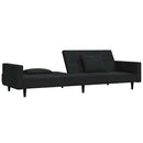 2-personers sovesofa med 2 puder fløjl sort