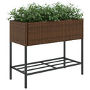 plantekasse med hylde polyrattan brun