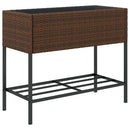 plantekasse med hylde polyrattan brun