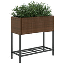 plantekasse med hylde polyrattan brun