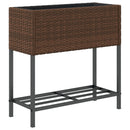 plantekasse med hylde polyrattan brun
