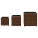 plantekasser 3 stk. polyrattan brun