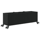 plantekasse med hjul og 3 krukker 107x32x38 cm polyrattan sort