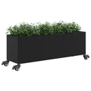 plantekasse med hjul og 3 krukker 107x32x38 cm polyrattan sort