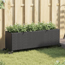 plantekasse med hjul og 3 krukker 107x32x38 cm polyrattan sort