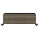 plantekasse med hjul og 3 krukker 107x32x38 cm polyrattan grå