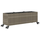 plantekasse med hjul og 3 krukker 107x32x38 cm polyrattan grå