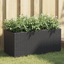 plantekasse med hjul og 2 krukker 72x30x32 cm polyrattan sort