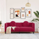 3-personers sofa med hynder velour vinrød