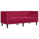 2-personers Chesterfield-sofa med bolsterpuder fløjl vinrød