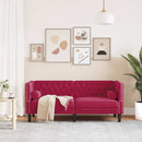 2-personers Chesterfield-sofa med bolsterpuder fløjl vinrød