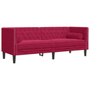 3-personers Chesterfield-sofa med bolsterpuder fløjl vinrød