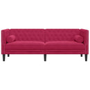 3-personers Chesterfield-sofa med bolsterpuder fløjl vinrød