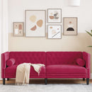 3-personers Chesterfield-sofa med bolsterpuder fløjl vinrød