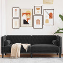 3-personers Chesterfield-sofa med bolsterpuder fløjl sort