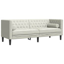 3-personers Chesterfield-sofa m. bolsterpuder fløjl cremefarvet