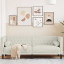3-personers Chesterfield-sofa m. bolsterpuder fløjl cremefarvet