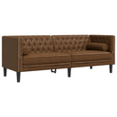 3-personers Chesterfield-sofa med puder imiteret ruskind brun