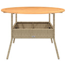 havebord med akacietop Ø110x71 cm polyrattan beige