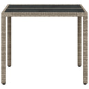 havebord med glastop 90x90x75 cm polyrattan lysegrå