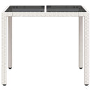 havebord med glastop 90x90x75 cm polyrattan hvid