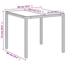 havebord med glastop 90x90x75 cm polyrattan hvid