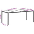 havebord med glastop 190x90x75 cm polyrattan lysegrå