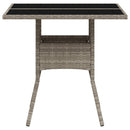 havebord med glastop 80x80x75 cm polyrattan lysegrå