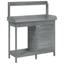 pottebænk med skab 110,5x45x124,5 cm massivt grantræ grå