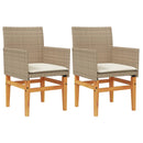 havestole 2 stk. med hynder polyrattan og massivt træ beige