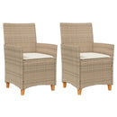 havestole 2 stk. med hynder polyrattan og massivt træ beige