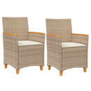 havestole 2 stk. med hynder polyrattan og massivt træ beige